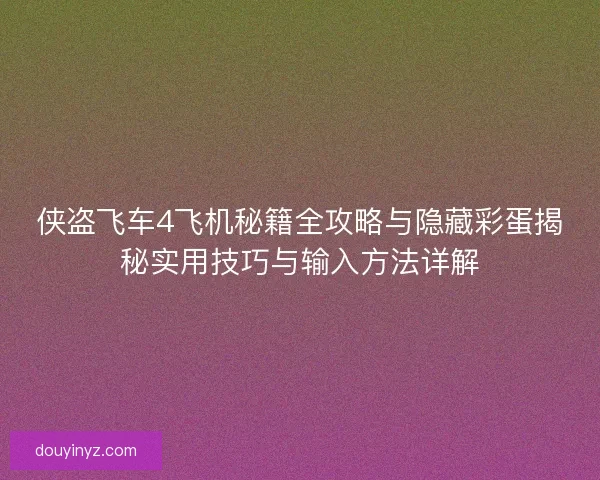 侠盗飞车4飞机秘籍全攻略与隐藏彩蛋揭秘实用技巧与输入方法详解