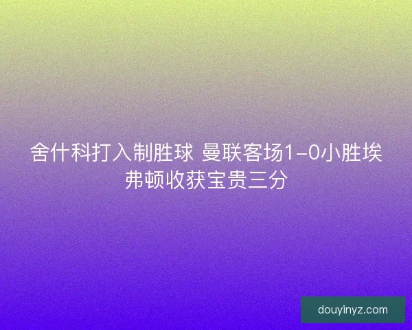 舍什科打入制胜球 曼联客场1-0小胜埃弗顿收获宝贵三分